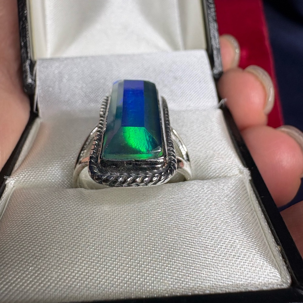Ring Aurora Opal Multicolor 925 Sterling Silver Statement Elegant - Picture 2 of 7